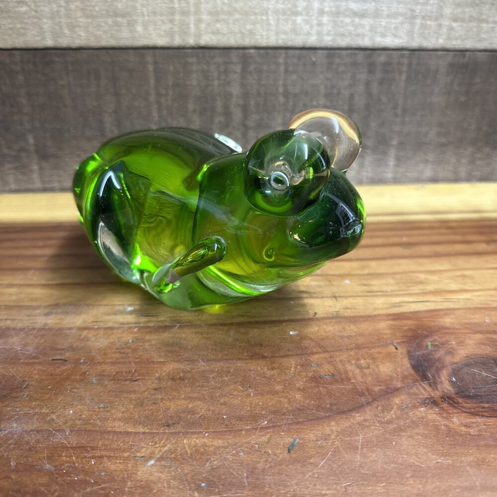 Vintage Art Glass Green Glass Frog Paperweight MCM
